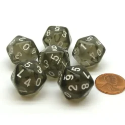 Dice>Translucent 18mm 20-Sided D10 Dice Numbered 0-9 Twice, 6 Pieces - Smoke - Your Source for Gaming Essentials