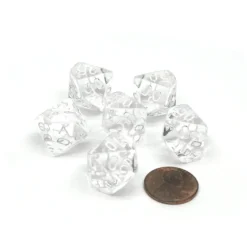 Dice>Translucent 16mm Tens D10 (00-90) Chessex Dice, 6 Pcs - Clear with White Numbers - Your Source for Gaming Essentials