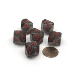 Dice>Translucent 16mm Tens D10 (00-90) Chessex Dice 6 Pieces - Smoke with Red Numbers - Your Source for Gaming Essentials