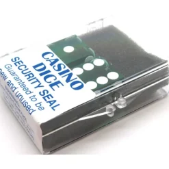 Dice>Transparent Precision Casino 3/4" Dice, 2 Pieces in Case - Green with White Pips - Your Source for Gaming Essentials