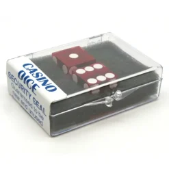 Dice>Transparent Precision Casino 3/4" Dice, 2 Pieces in Case - Red with White Pips - Your Source for Gaming Essentials