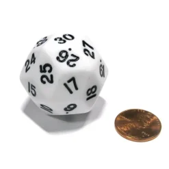 Dice>Triantakohedron D30 30 Sided 33mm Jumbo RPG Gaming Dice - White w Black Number - Your Source for Gaming Essentials
