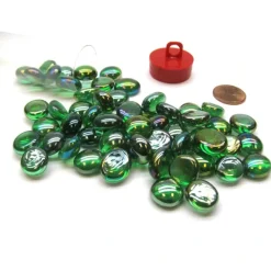 Board Games>Tube of 40 Glass Gaming Stones (12-15mm) - Crystal Green Iridized - Your Source for Gaming Essentials