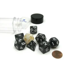Dice>Tube of 7 Polyhedral RPG Sirius Dice with Bonus D20- Pearl Charcoal Grey Acrylic - Your Source for Gaming Essentials