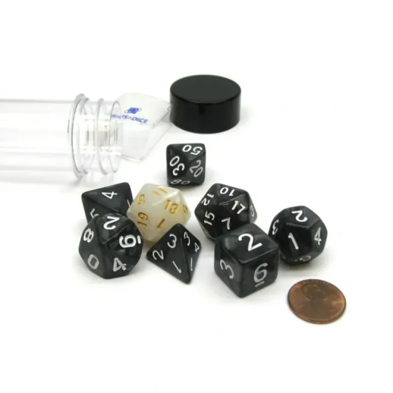 Dice>Tube of 7 Polyhedral RPG Sirius Dice with Bonus D20- Pearl Charcoal Grey Acrylic - Your Source for Gaming Essentials