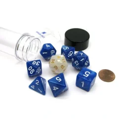Dice>Tube of 7 Polyhedral RPG Sirius Dice with Bonus D20 - Pearl Blue Acrylic - Your Source for Gaming Essentials