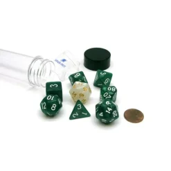 Dice>Tube of 7 Polyhedral RPG Sirius Dice with Bonus D20 - Pearl Green Acrylic - Your Source for Gaming Essentials