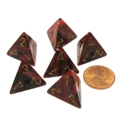 Dice>Vortex 18mm 4 Sided D4 Chessex Dice, 6 Pieces - Burgundy with Gold - Your Source for Gaming Essentials