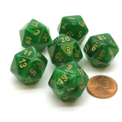 Dice>Vortex 20mm 20 Sided D20 Chessex Dice, 6 Pieces - Green with Gold Numbers - Your Source for Gaming Essentials