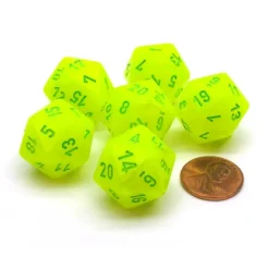 Dice>Vortex 20mm 20 Sided D20 Chessex Dice, 6 Pieces - Electric Yellow with Green - Your Source for Gaming Essentials