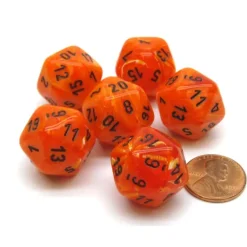 Dice>Vortex 20mm 20 Sided D20 Chessex Dice, 6 Pieces - Orange with Black Numbers - Your Source for Gaming Essentials