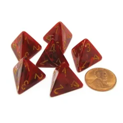 Dice>Vortex 18mm 4 Sided D4 Chessex Dice, 6 Pieces - Red with Yellow - Your Source for Gaming Essentials