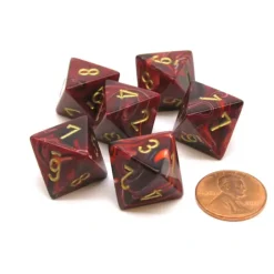 Dice>Vortex 15mm 8 Sided D8 Chessex Dice, 6 Pieces - Burgundy with Gold - Your Source for Gaming Essentials