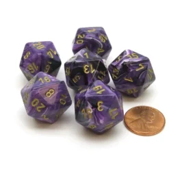 Dice>Vortex 20mm 20 Sided D20 Chessex Dice, 6 Pieces - Purple with Gold Numbers - Your Source for Gaming Essentials