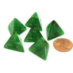 Dice>Vortex 18mm 4 Sided D4 Chessex Dice, 6 Pieces - Green with Gold - Your Source for Gaming Essentials