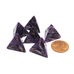 Dice>Vortex 18mm 4 Sided D4 Chessex Dice, 6 Pieces - Purple with Gold - Your Source for Gaming Essentials