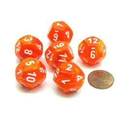 Dice>Vortex 18mm 12 Sided D12 Chessex Dice, 6 Pieces - Solar with White - Your Source for Gaming Essentials