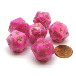 Dice>Vortex 20mm 20 Sided D20 Chessex Dice, 6 Pieces - Pink with Gold Numbers - Your Source for Gaming Essentials