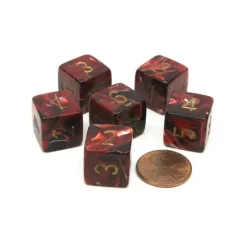Dice>Vortex 15mm 6 Sided D6 Chessex Dice, 6 Pieces - Burgundy with Gold Numbers - Your Source for Gaming Essentials