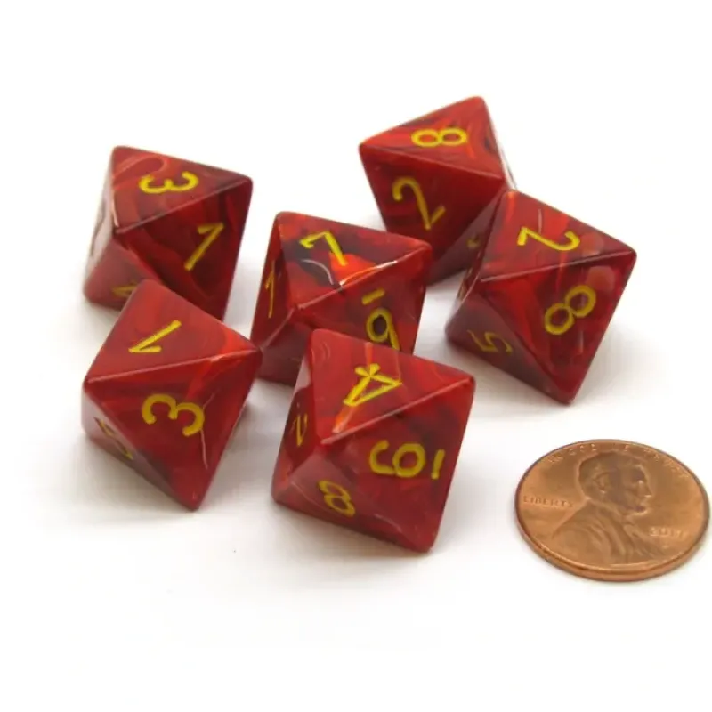 Dice>Vortex 15mm 8 Sided D8 Chessex Dice, 6 Pieces - Red with Yellow - Your Source for Gaming Essentials