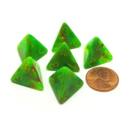 Dice>Vortex 18mm 4 Sided D4 Chessex Dice, 6 Pieces - Slime with Yellow - Your Source for Gaming Essentials