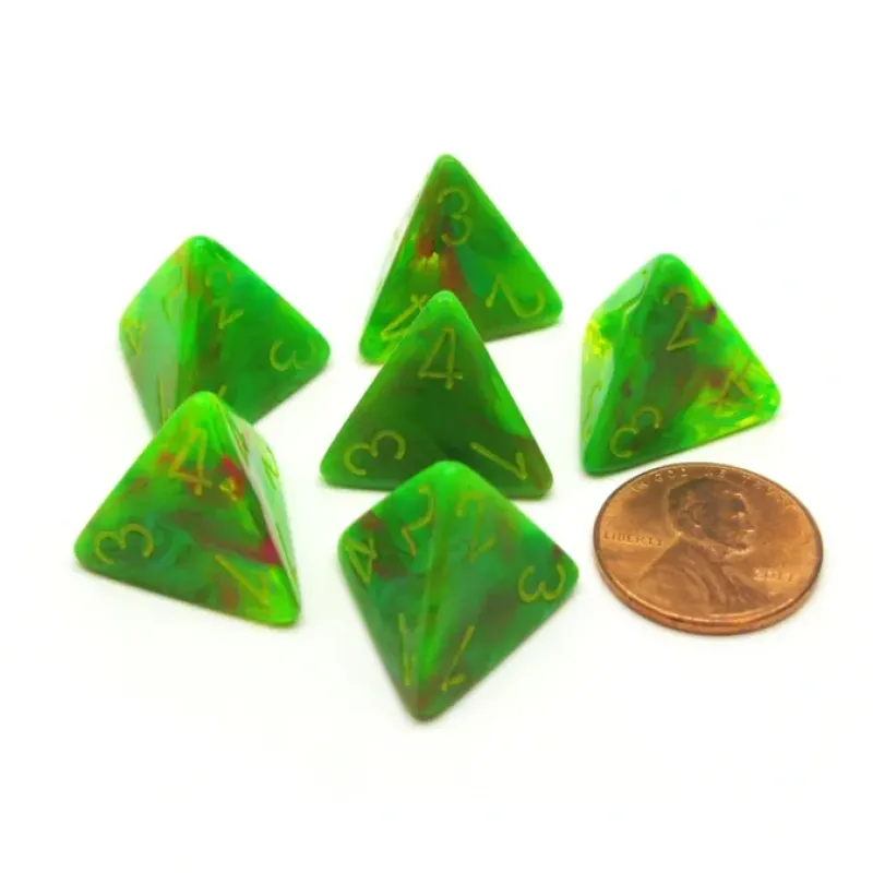 Dice>Vortex 18mm 4 Sided D4 Chessex Dice, 6 Pieces - Slime with Yellow - Your Source for Gaming Essentials
