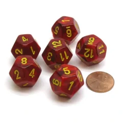 Dice>Vortex 18mm 12 Sided D12 Chessex Dice, 6 Pieces - Red with Yellow - Your Source for Gaming Essentials