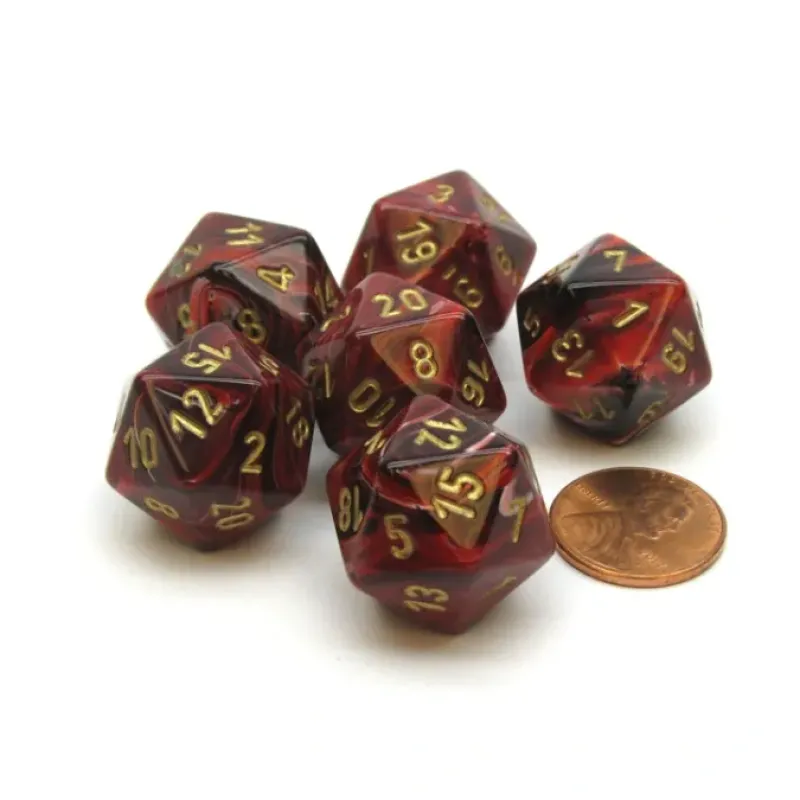 Dice>Vortex 20mm 20 Sided D20 Chessex Dice, 6 Pieces - Burgundy with Gold Numbers - Your Source for Gaming Essentials