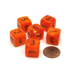 Dice>Vortex 15mm 6 Sided D6 Chessex Dice, 6 Pieces - Orange with Black Numbers - Your Source for Gaming Essentials