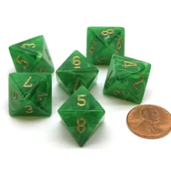 Dice>Vortex 15mm 8 Sided D8 Chessex Dice, 6 Pieces - Green with Gold - Your Source for Gaming Essentials