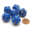 Dice>Vortex 20mm 20 Sided D20 Chessex Dice, 6 Pieces - Blue with Gold Numbers - Your Source for Gaming Essentials
