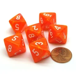 Dice>Vortex 15mm 8 Sided D8 Chessex Dice, 6 Pieces - Solar with White - Your Source for Gaming Essentials