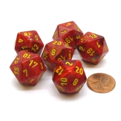 Dice>Vortex 20mm 20 Sided D20 Chessex Dice, 6 Pieces - Red with Yellow Numbers - Your Source for Gaming Essentials