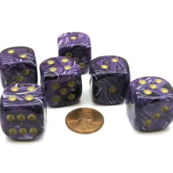 Dice>Vortex 20mm Big D6 Chessex Dice, 6 Pieces - Purple with Gold Pips - Your Source for Gaming Essentials