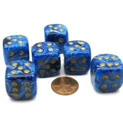 Dice>Vortex 20mm Big D6 Chessex Dice, 6 Pieces - Blue with Gold Pips - Your Source for Gaming Essentials