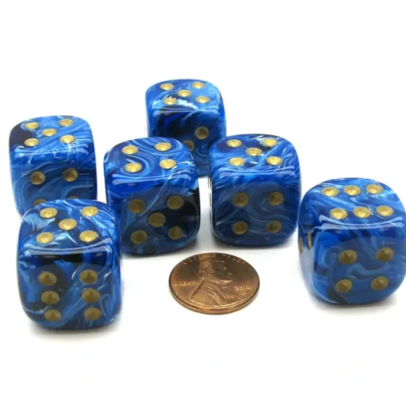 Dice>Vortex 20mm Big D6 Chessex Dice, 6 Pieces - Blue with Gold Pips - Your Source for Gaming Essentials