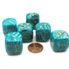 Dice>Vortex 20mm Big D6 Chessex Dice, 6 Pieces - Teal with Gold Pips - Your Source for Gaming Essentials
