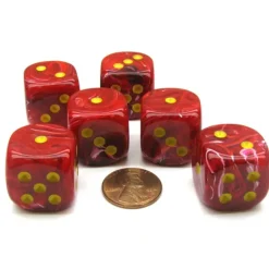 Dice>Vortex 20mm Big D6 Chessex Dice, 6 Pieces - Red with Yellow Pips - Your Source for Gaming Essentials