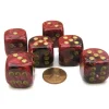 Dice>Vortex 20mm Big D6 Chessex Dice, 6 Pieces - Burgundy with Gold Pips - Your Source for Gaming Essentials