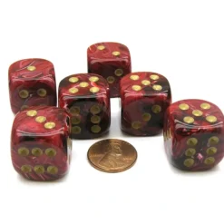 Dice>Vortex 20mm Big D6 Chessex Dice, 6 Pieces - Burgundy with Gold Pips - Your Source for Gaming Essentials