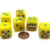 Dice>Vortex 20mm Big D6 Chessex Dice, 6 Pieces - Yellow with Blue Pips - Your Source for Gaming Essentials