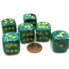 Dice>Vortex 20mm Big D6 Chessex Dice, 6 Pieces - Malachite Green with Yellow Pips - Your Source for Gaming Essentials