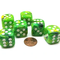 Dice>Vortex 20mm Big D6 Chessex Dice, 6 Pieces - Dandelion with White Pips - Your Source for Gaming Essentials
