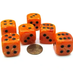 Dice>Vortex 20mm Big D6 Chessex Dice, 6 Pieces - Orange with Black Pips - Your Source for Gaming Essentials