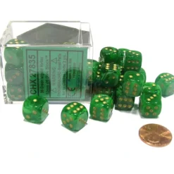 Dice>Vortex 12mm D6 Chessex Dice Block (36 Dice) - Green with Gold Pips - Your Source for Gaming Essentials