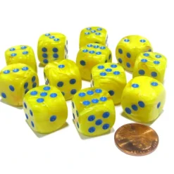 Dice>Vortex 16mm D6 Chessex Dice Block (12 Dice) - Yellow with Blue Pips - Your Source for Gaming Essentials