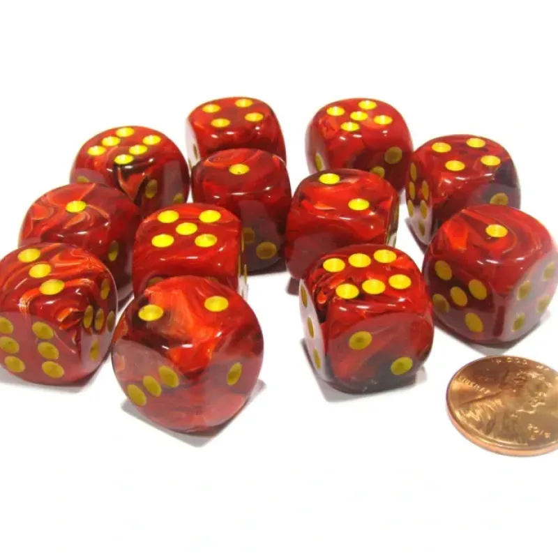 Dice>Vortex 16mm D6 Chessex Dice Block (12 Dice) - Red with Yellow Pips - Your Source for Gaming Essentials