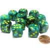 Dice>Vortex 16mm D6 Chessex Dice Block (12 Dice) - Malachite Green with Yellow - Your Source for Gaming Essentials
