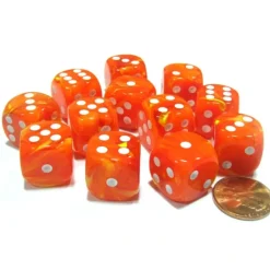 Dice>Vortex 16mm D6 Chessex Dice Block (12 Dice) - Solar with White Pips - Your Source for Gaming Essentials