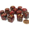 Dice>Vortex 16mm D6 Chessex Dice Block (12 Dice) - Burgundy with Gold Pips - Your Source for Gaming Essentials